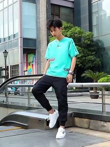 Summer Mens Fashion Trendy Loose Personality Handsome Print Versatile Round Neck Short Sleeve T-shirt