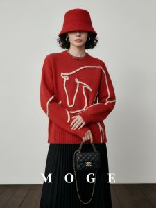 3D Embossed Red Knit Sweater