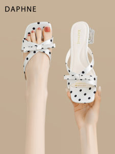 Daphne | Polka Dot French Bow Transparent Thick Heel Slippers