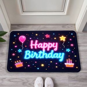 VIKAMA Neon Birthday Party Doormat Anti Slip And Absorbent Carpet Washable And Stain Resistant Floor Mat For Home Decoration