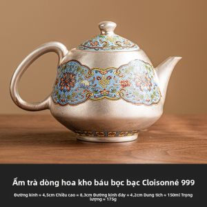 JISU | Bình Trà Hình Lê Bọc Bạc Mạ Vàng Với Sứ Men Và Họa Tiết Filigree Có Bộ Lọc