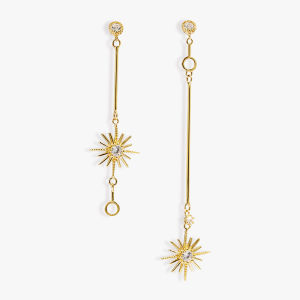 S925 Silver Electroplated 14K Gold Korean Style Star Asymmetric Length Stud Earrings