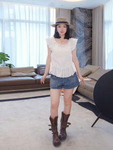 High Waist Washed Blue Gold Color Short Jeans ME Casual Straight Leg Pants Womens Summer Fashion plus Size Shorts