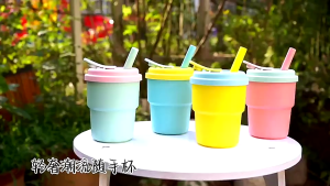 380ML Pastel Macaron Silicone Water Cup Milk Cup Outdoor Straw Drinking Cup Portable Water Bottle