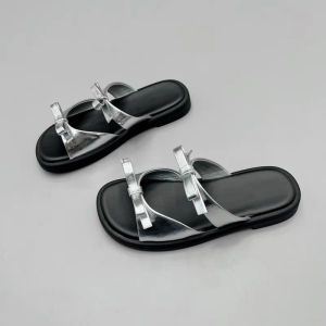 Comfortable True Leather Slippers for Women Summer Style with Butterfly Knot Casual Everyday Fashion with Synthetic Leather Sole