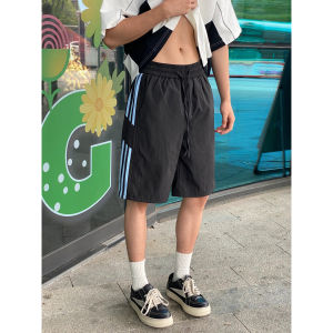 Quần Short Sọc Ba Sọc American Ice Silk Mỏng Mùa Hè Nhanh Khô Năm Điểm Quần Bóng Rổ Thể Thao Cho Thanh Thiếu Niên Cạp Vừa Dài Đến Đầu Gối