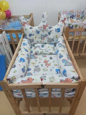 White Crib with Big Bolster Set