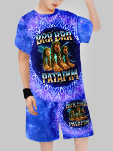 Fashion AI Games TungTungTung Sahur Design T-shirt+Shorts Summer Clothing Set Sports Suit T-Shirt & Pants Baby Outfits