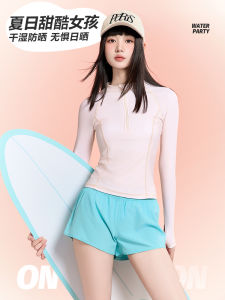 Long Sleeves Swimsuit Snorkeling Suit Womens Dive Skin Sun Protection Surfing Suit Rafting Hot Springs Separates Quick-Drying Waterproof Raincoat Swimsuit