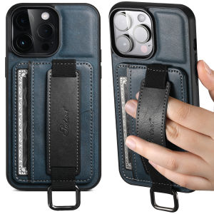 SUTENI Wrist Strap Leather Wallet Phone Case For iPhone 16 Pro Max 15 Plus 14 13 Mini 12 Pro 11 X XS XR Card Slot Holder Cover