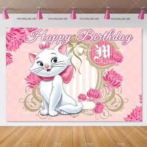 Potdemiel | Màu Hồng Dễ Thương Marie Cat Sinh Nhật Trang Trí Nền Tiệc Tắm Em Bé Biểu Ngữ Ảnh Chống Đỡ Poster Bé Gái Lễ Kỷ Niệm Đồ Dùng