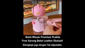 Botol Minum Aesthetic Premium Karakter BPA Free dilengkapi Pouch Sarung Leather Ekslusif dan Tali