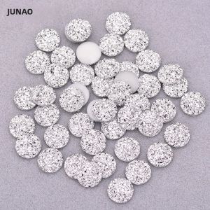 JUNAO 12mm Bạc Sáng Bóng Tròn Đá Flatback Nhựa Đá Quý Bộ 50 Không May Pha Lê Dán May Giày Túi Trang Trí