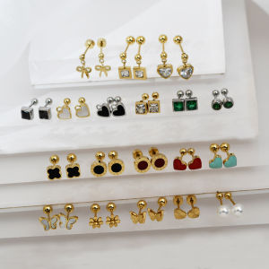 Titanium Steel Round Zircon Diamond Ear Studs: Allergy-Free Bone Pins for Multi-Hole Fashion Jewelry