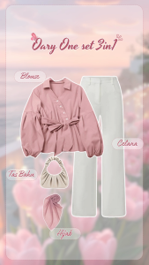 one set blouse wanita lucu elegan + Celana Scuba + Hijab Segi empat + Tas Bahu 3in1 Outfit AM182R