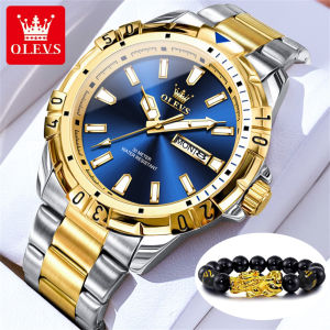 OLEVS sports watch for men waterproof original branded luxury stainless steel dual calendar luminous watch