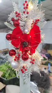 Christmas Door Swag Red Berries Color Balls Bowknot Pinecone Christmas Garland DIY Garland LED Light Set with Flower and Ball Home Xmas Decoration for Doors Stairs Window