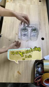 Kệ để bàn chải đánh răng trong suốt kệ để kem đánh răng kèm cốc dán tường nhà tắm sang trọng