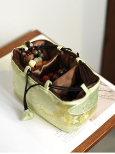 ปักระดับไฮเอนด์ ผ้าไหม ผ้าซาติน หนาขึ้น กระเป๋าเก็บเครื่องประดับเดินทางหลายช่องชุดน้ําชาบรรจุภัณฑ์ถุงผ้า