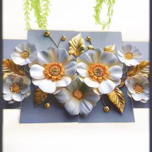 Hiasan Dinding 4 in 1 Set Bunga 3D Mawar Putih Walldecor Nuansa Abstrak Elegan
