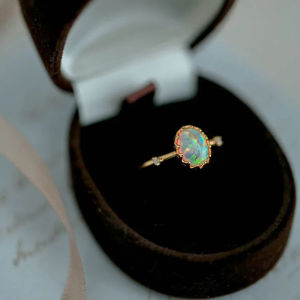 [Aurora] Opal Stone Vintage Court Style S925 Silver Gold-Plated Ring Palace Style Ring French Autumn and Winter Wild