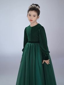 laDideyttawl Customized Flower Girls Dress For Party Long Sleeves Formal Pageant Gown Vintage Velvet Long Sleeve Junior Bridesmaid