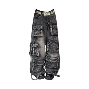 Loose Wide Leg Denim Workwear Pants Womens Large Size American Retro Multi Pocket Street Style Hot Girl Casual High Waist Long Trousers