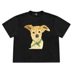 4Hearts Artist Series Graffiti Dog Short Sleeve T-Shirt Casual Fun Versatile Summer Cotton round Neck Top Street Style