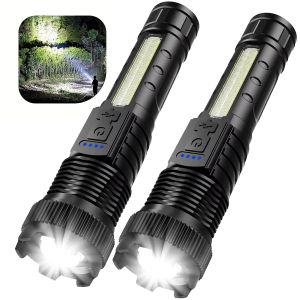 Telescopic Zoom Tactical Flashlights Rechargeable LED Torch 6 Lighting Modes Long-Range Waterproof Camping Fishing Flashlight