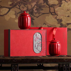 Hộp Đựng Trà Gốm Sứ Phong Cách Trung Hoa Cổ Điển Hộp Đựng Trà Đỏ Golden Junmei Hộp Đựng Trà Puer Nửa Cân Rỗng Hộp Quà Tặng Có Khóa