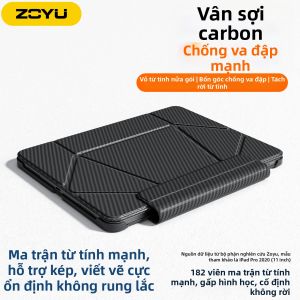 Zoyu(zoyu) | Ốp Lưng iPad Chống Sốc Bằng Sợi Carbon Có Giá Đỡ Hai Mặt Khung Từ Tính Chia Đôi