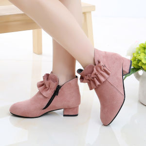 Princess Style Martin Boots for Girls Beautiful Warm High Heel Increase Children Booties Winter Season Low Top Zipper Closure