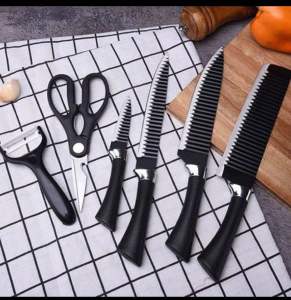 Bộ Dao Kéo 6 Món Xuất Nhật Lưỡi Sóng Làm Bếp Chất Liệu Hợp Kim Cao Cấp Có Hộp Đựng Dùng Để Lọc Thịt Gọt Hoa Quả