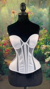 คอร์เซ็ตผู้หญิงรัดรูป บัสเทียร์ โอเวอร์บัส คัพ ตาข่ายโปร่งใส บอดี้สูท ท็อปส์งานแต่งงาน ผูกเชือก โครงเหล็ก ปรับรูปร่าง ลดเอว