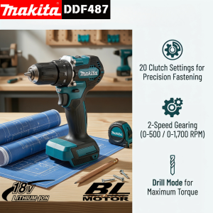 Makita | Makita DDF487 18V Brushless Drill Driver Cordless 40Nm Torque Screwdriver Tool for Household Repair and Furniture Assembly