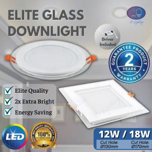 【SUPER BRIGHT GUARANTEED】ELITE GLASS LED DOWNLIGHT 12W 18W PANEL LIGHT PLASTER CEILING LAMPU SILING