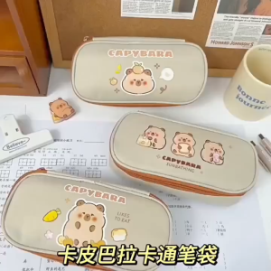 Capybara Pencil Case Cute 📚 卡皮巴拉帆布笔袋 Bekas Pensel Capybara Kotak Pensel Kartun Comel Cartoon Bag Large Pencil Box Student School