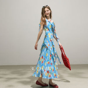 3COLOUR·S | Floral Hem Lace Strappy A-Line Long Dress Female