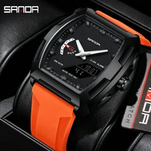 Sanda | SANDA Military Man Watches Luxury Dual Display Men Wristwatches Fashion Luminous Waterproof Calendar Quartz Watch Reloj Hombre