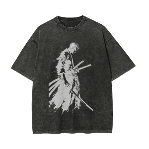 Bandai | ONE PIECE Mens and Womens Washed T-Shirt Roronoa Zoro Summer Spring New  Anime Tee Retro Fashion Y2k Distressed Short Sleeve