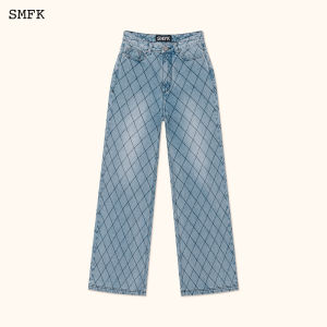 SMFK | Celebrities Preferred Quilted Washed Loose Straight Jeans Spring