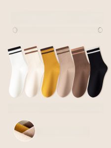 JINGCHI | Womens Spring Autumn Cotton Socks Breathable Anti-Odor Thin Mid-Calf Striped Summer Socks Absorbent Comfortable Casual Socks