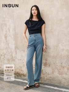 INSUN Summer 2025 Acetate Folded Short Sleeve Top Womens Commute Style Slim Fit Polyester Lyocell Triacetate T-Shirt