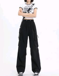 Cargo Wanita Tali Serut Highwaist Loose Pants Korean Style Jumbo | Celana Cargo Wanita