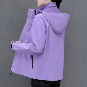 Thickened Fleece Womens Three-in-One Autumn Winter Coat Windproof Regular Sleeve Long Zipper Closure Solid Color Commute Style