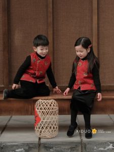 New Year Snake Year Childrens Cotton-Padded Mandarin Collar Vest Boys Girls Autumn Winter Traditional Chinese Lion Wake up Jacket