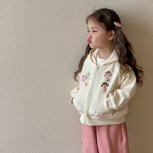 เสื้อแจ็คเก็ตเด็กผู้หญิงฤดูใบไม้ผลิและฤดูใบไม้ร่วง 2025 ใหม่ เสื้อสเวตเตอร์มีฮู้ดสำหรับเด็กผู้หญิง เสื้อคาร์ดิแกนเปิดสำหรับเด็กผู้หญิง