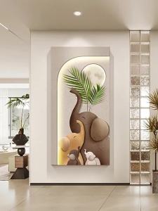 HAOJIUBUJIAN | Cream Style Simple Elephant and Green Plant Wall Art