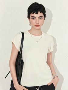 Basic House | Apricot Color Round Neck Short Sleeve Summer Knit Top