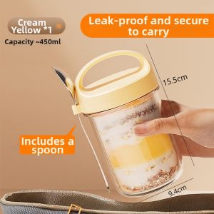 Defasilk | Portable Breakfast Cup with Lid and Spoon for Oatmeal Yogurt Salad Milk Smoothie and Cereal